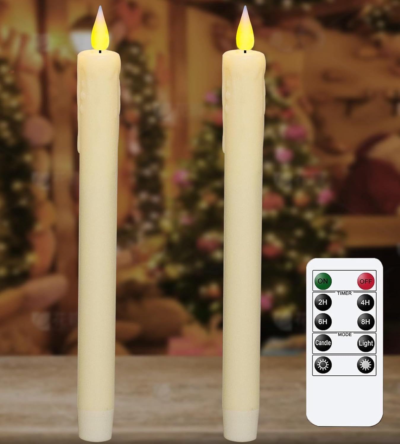 KSWING Upgraded Real Wax Short LED Flameless Taper Candles with Remote, 6 PCS White Candlesticks Battery Operated 3D Flickering - 6" Realistic Fake Candle Sticks for Home/Wedding/Fireplace Xmas Decor