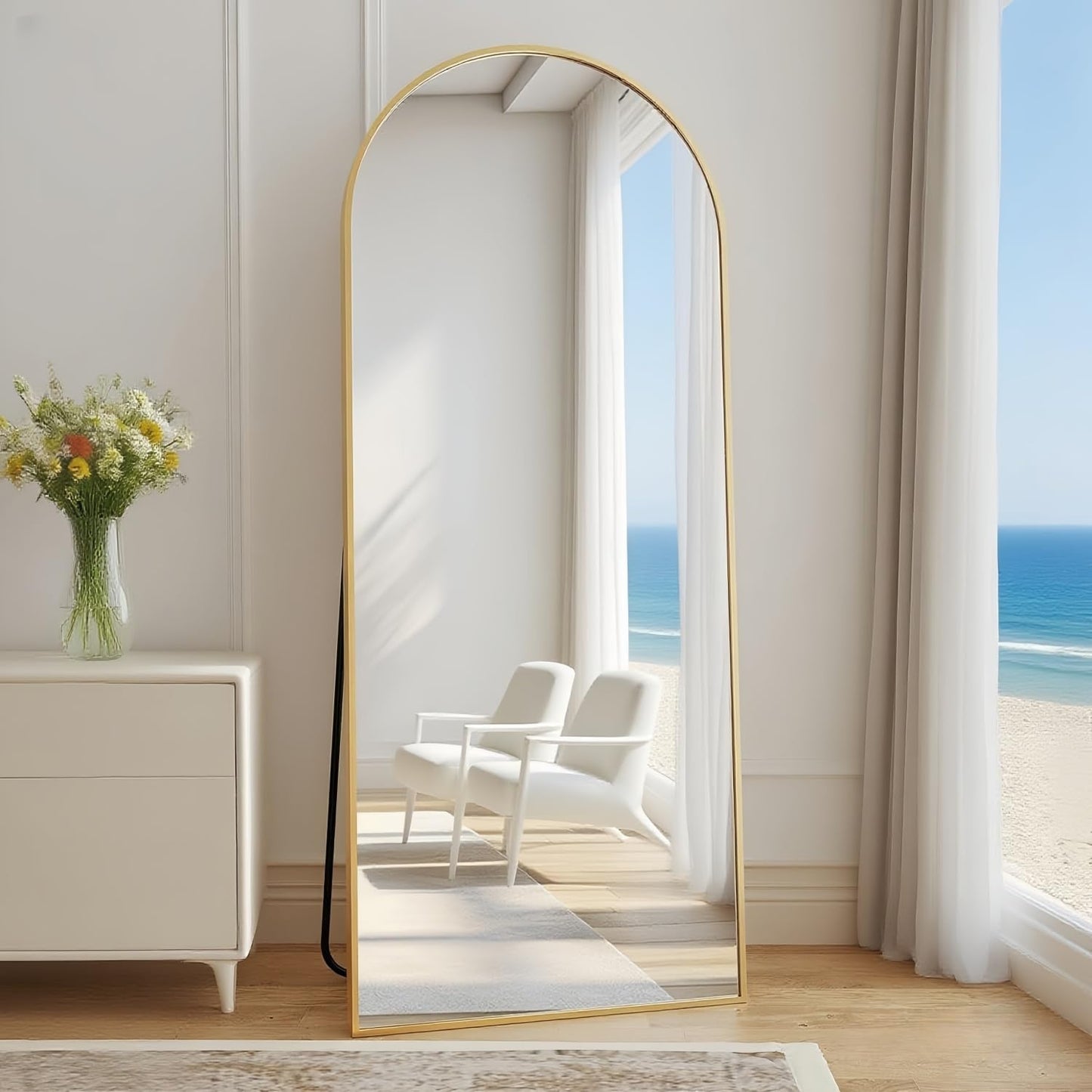 Dewfig Arched Full Length Mirror, 76"x34" Large Floor Mirror, Full Body Mirrors for Leaning or Hanging, Standing Mirrors for Bedroom, Living Room,Dressing Room, Aluminum Alloy Frame, Black
