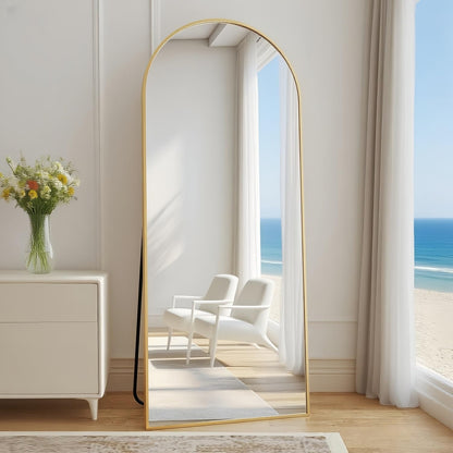 Dewfig Arched Full Length Mirror, 76"x34" Large Floor Mirror, Full Body Mirrors for Leaning or Hanging, Standing Mirrors for Bedroom, Living Room,Dressing Room, Aluminum Alloy Frame, Black