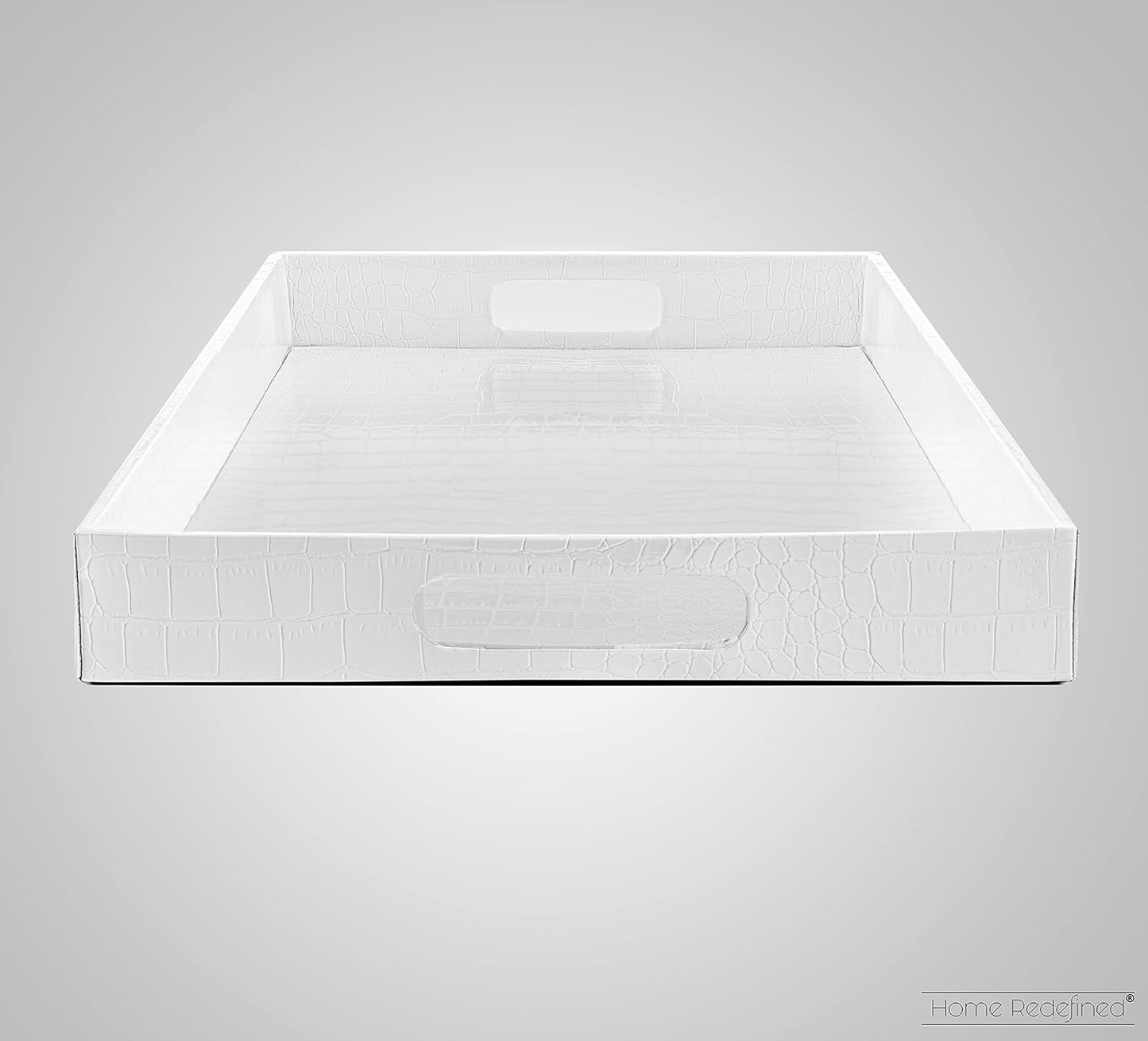 Home Redefined Beautiful Modern Elegant 17.5"x12" Rectangle Classic Black Faux Leather Decorative Tray Ottoman Coffee Table Perfume Living Room Kitchen Serving Tray with Handles for All Occasion's