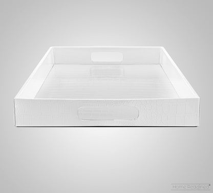 Home Redefined Beautiful Modern Elegant 17.5"x12" Rectangle Classic Black Faux Leather Decorative Tray Ottoman Coffee Table Perfume Living Room Kitchen Serving Tray with Handles for All Occasion's