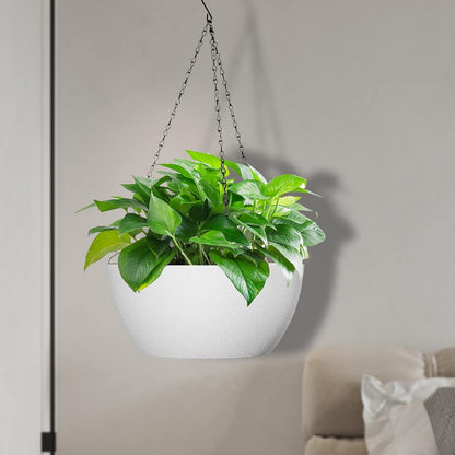 WSMKSZ 10 inch Hanging Planters for Outdoor Indoor Plants with Drainage Holes and Chain, 2 Pack Round Hanging Flower Pots for Garden Home Porch Decor, Black