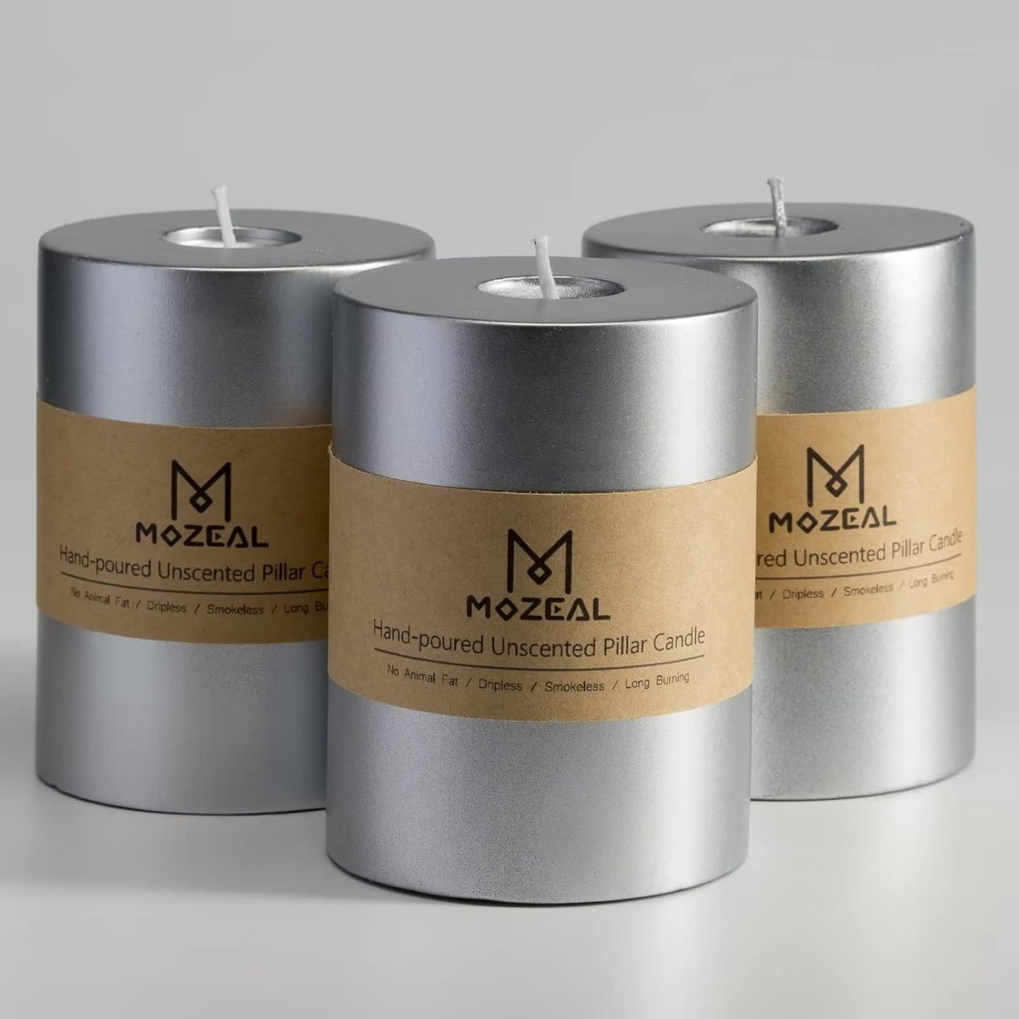 MOZEAL 3" x 4" Hand-Poured Unscented Candle,Dripless Pillar Candle Set of 3,Long Clean Burning,Approx 72 Hours Burn Time,Rustic Country Style,Wedding,Dinner,Christmas and Home Decor,White