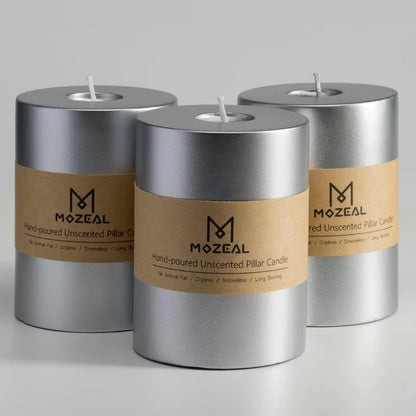 MOZEAL 3" x 4" Hand-Poured Unscented Candle,Dripless Pillar Candle Set of 3,Long Clean Burning,Approx 72 Hours Burn Time,Rustic Country Style,Wedding,Dinner,Christmas and Home Decor,White