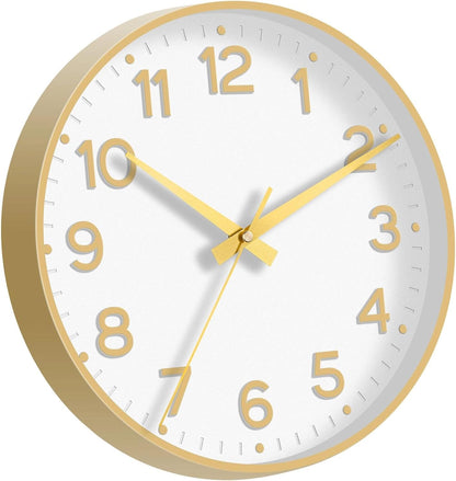 Roymnie Wall Clock Green, Silent Wall Clocks Battery Operated 8 Inch-Modern Non Ticking Analog Clock Decorative for Kitchen Office Bathroom Bedroom(Gold)