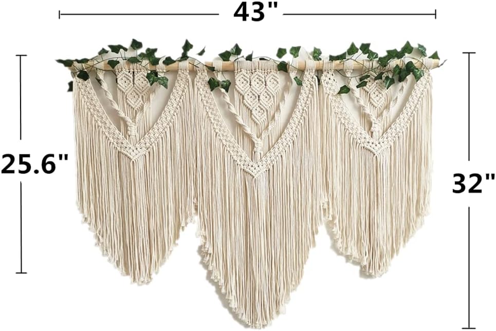 guzhiou large macrame wall hanging - Boho Tapestry Macrame Wall Decor Art- Chic Bohemian Handmade Woven Tapestry Home Decoration for Bedroom Living Room Apartment Wedding Party - 43"x32" (Wood bead)