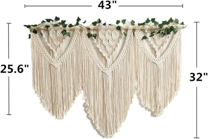 guzhiou large macrame wall hanging - Boho Tapestry Macrame Wall Decor Art- Chic Bohemian Handmade Woven Tapestry Home Decoration for Bedroom Living Room Apartment Wedding Party - 43"x32" (Wood bead)