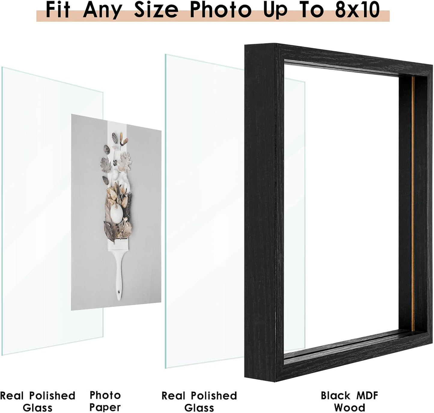 MUYE 11x14 Floating Frame Set of 2,Double Glass Rustic Frame,Display Any Size Photo up to 11x14,Wall Mount or Tabletop Standing,Natural