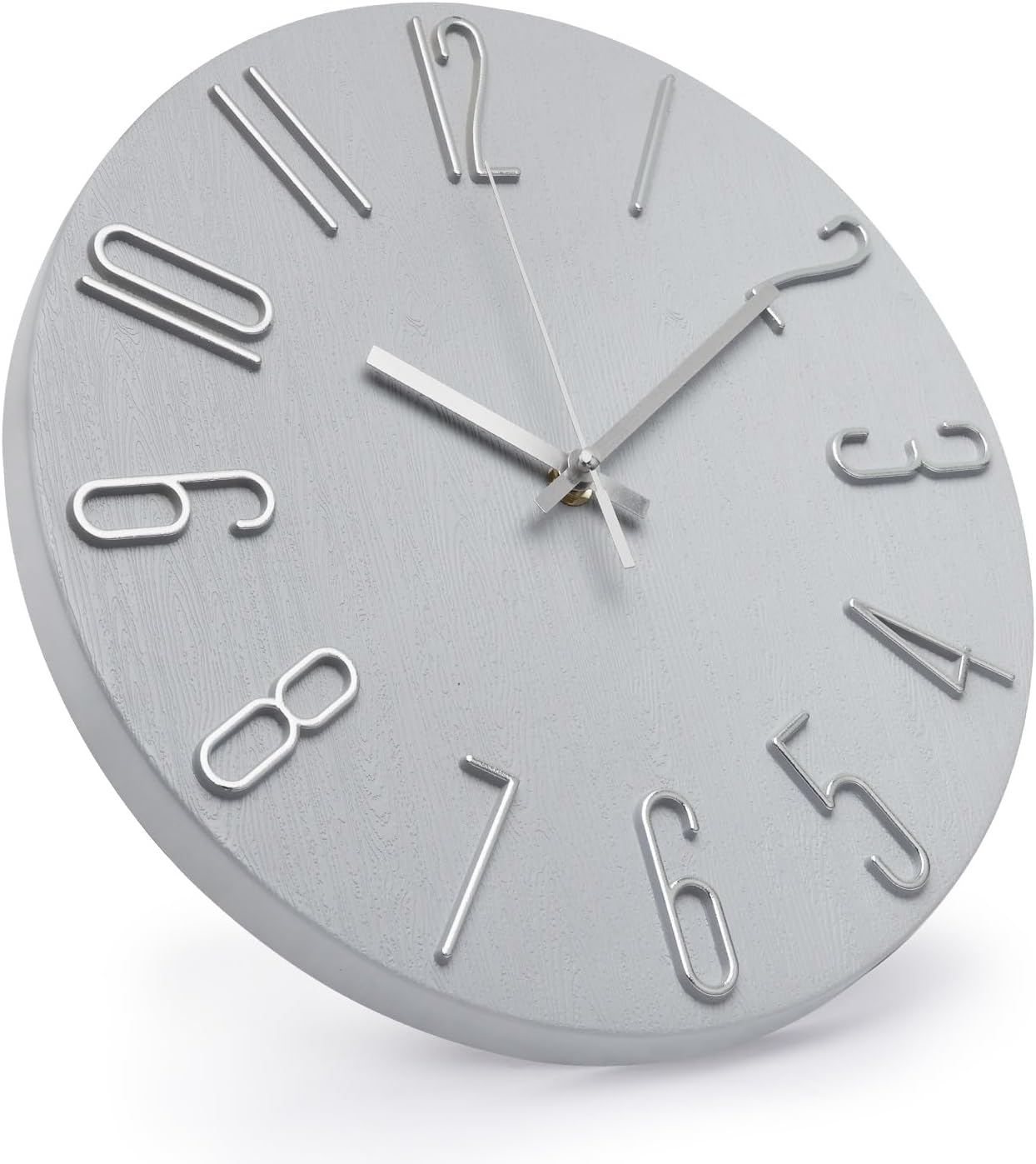 Wall Clock 12 Inch Silent Non-Ticking Imitation Wood Indoor Clock Round White Decor Clock Modern 3D Figures Quartz Wall Clocks for Home, Hotel, Office, School, Bedroom, Living Room, Kitchen