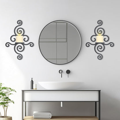 OYEFLY 2 Pcs Metal Wall Candle Sconces,Black Elegant Swirling Wall Decorations (Black)