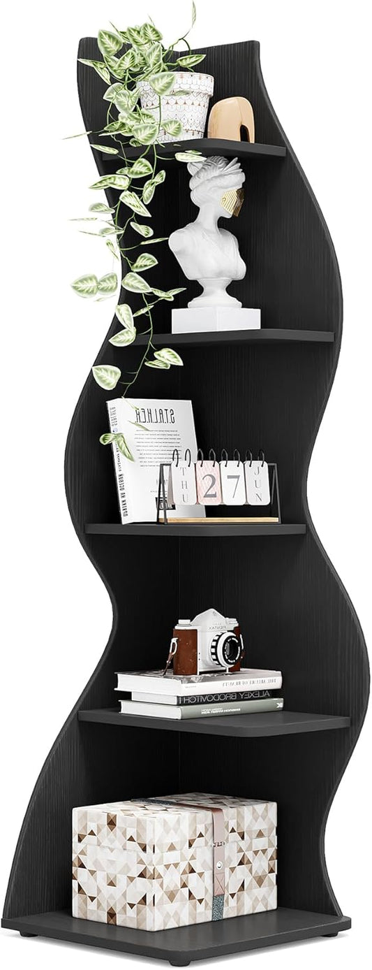 Tribesigns Corner Shelf, Modern 5-Tier Wall Corner Bookshelf, Stylish Corner Small Bookcase Storage Rack Plant Stand with Unique Shape for Living Room, Home Office (White, 1PC)