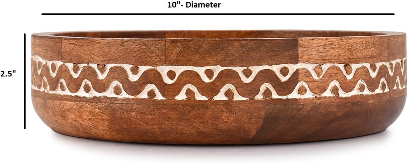 Samhita Mango Wood Round White Decorative Bowls for Rustic Home Decor Table Centerpieces Home Party Wedding Décor (10" x 10" x 2.5")