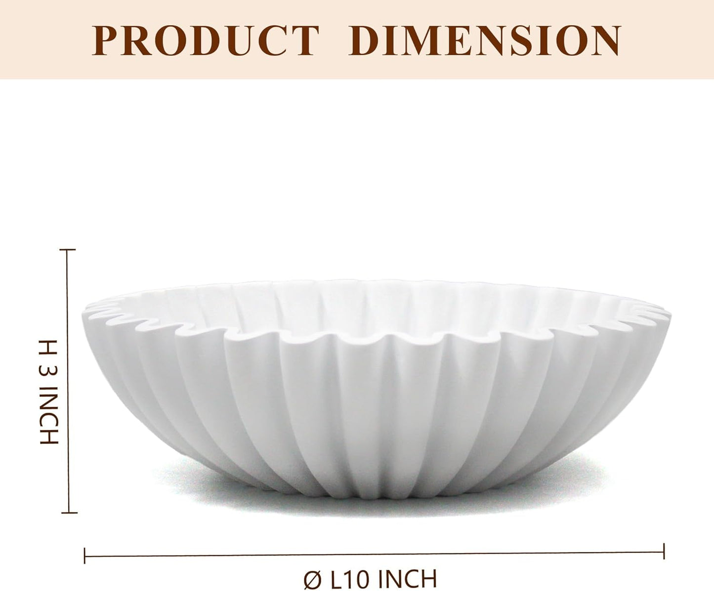 YMXYJM Large Decorative Bowl, Modern Handicraft Bowls for Home Decor, Fruit Bowl for Kitchen Counter, Ruffle Decor, Stylish Key Bowl for Entry Table, Artificial Stone Beige