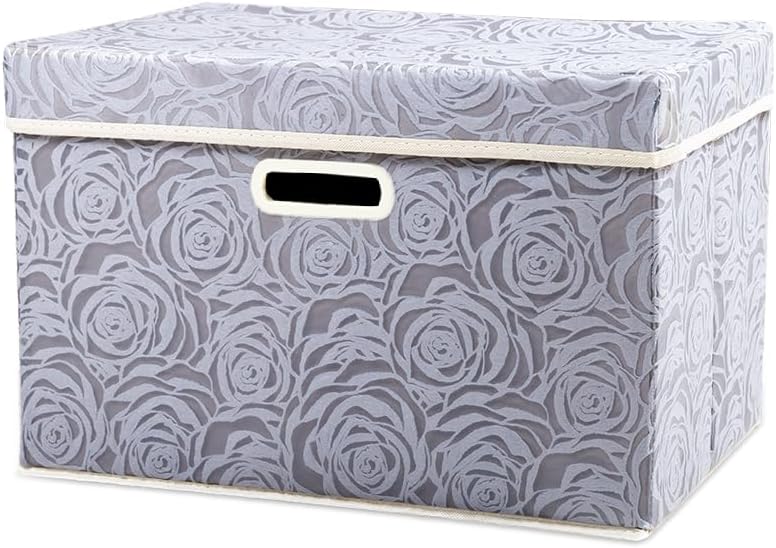 PRANDOM Larger Collapsible Storage Bin with Lid [1-Pack] Fabric Decorative Storage Box Cube Organizer Container Baskes with Handles Divider for Bedroom Closet Living Room Pink 17.7x11.8x11.8 Inch