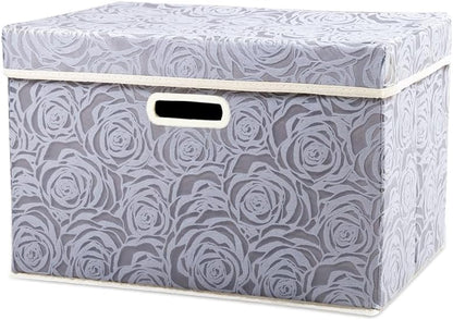 PRANDOM Larger Collapsible Storage Bin with Lid [1-Pack] Fabric Decorative Storage Box Cube Organizer Container Baskes with Handles Divider for Bedroom Closet Living Room Pink 17.7x11.8x11.8 Inch