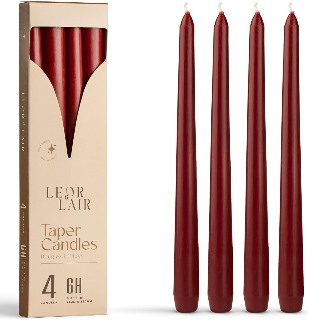 Leor & Lair Ivory Taper Candles - 4 Pack 10" Ivory Candlesticks - Unscented Cream Candle Sticks for Home Decoration, Holiday Tables, Weddings, Restaurants & Business Events