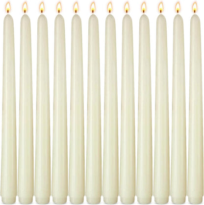 12-Pack Olive Green Taper Candles, 10 Inch Unscented Dripless Candlesticks, Long-Lasting Burn Time of 7-8 Hours, Perfect for Christmas Home Décor Spring and St. Patrick's Day