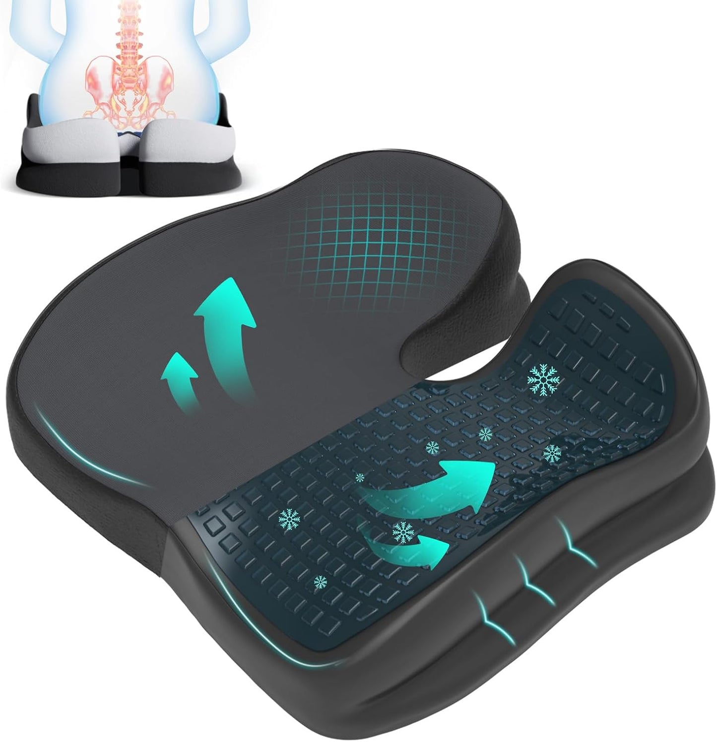 Seat Cushions for Office Chairs Wheelchair Cushion for Long Sitting Back Pain，Memory Foam Seat Car Computer Desk Chair Cushion，Coccyx Cushion for Tailbone Pain Relief Cushion Office Chair Black