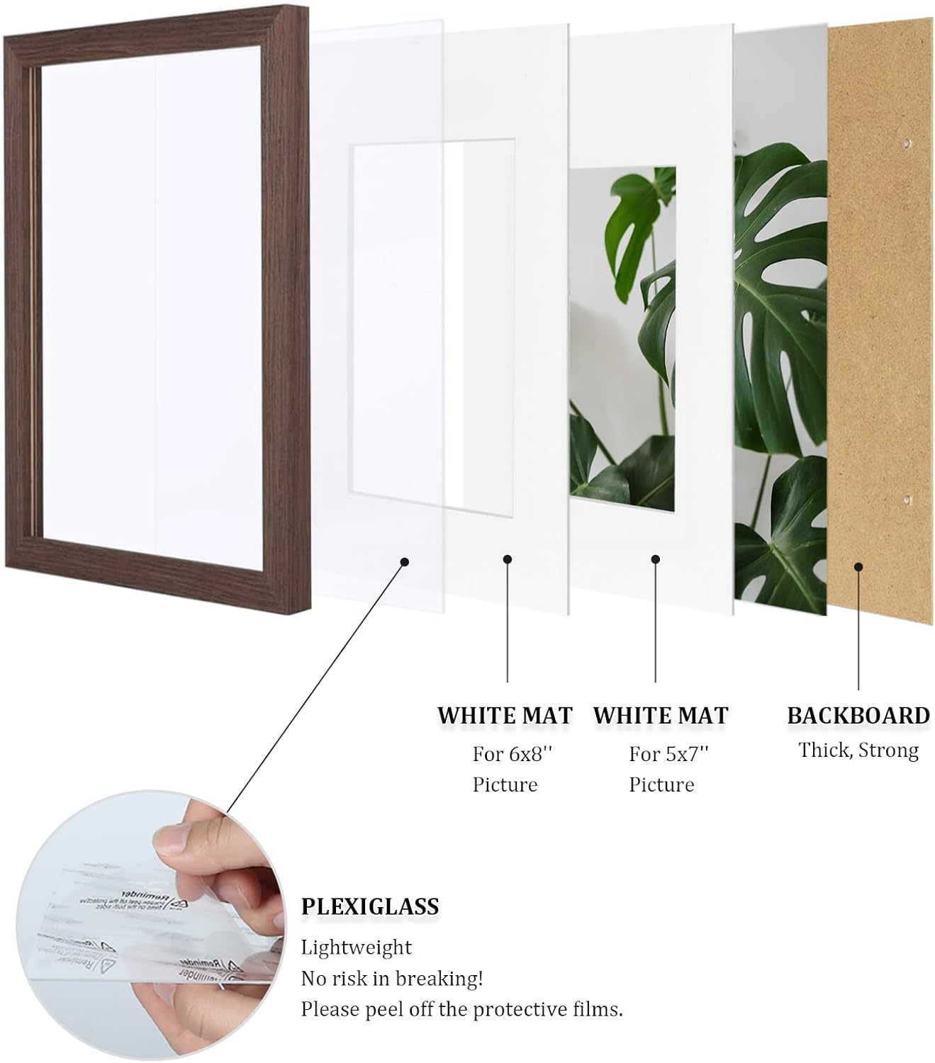 Egofine 8x10 Picture Frames Set of 4, Made of Solid Wood Covered by Plexiglass 4x6 and 5x7 with Mat or 8x10 without Mat, for Table Top Display and Wall Mounting Photo Frame Black