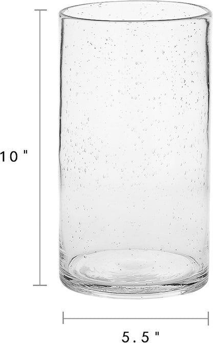 Hurricane Candle Holders for Pillar Hand Blown Glass Cylinder Vases Table Centerpiece Bulk Room Decor Clear Seeded Bubbles Living Dining Kitchen Island 10" 7" 4" Set of 3
