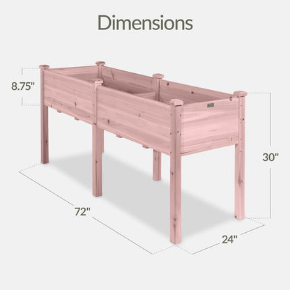 Best Choice Products 72x24x30in Raised Garden Bed, Elevated Wood Planter Box Stand for Backyard, Patio, Balcony w/Divider Panel, 6 Legs, 300lb Capacity - Natural