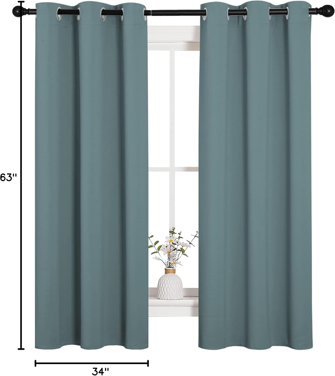 NICETOWN Halloween Pitch Black Solid Thermal Insulated Grommet Blackout Curtains/Drapes for Bedroom Window (2 Panels, 42 inches Wide by 63 inches Long, Black) - Colors C