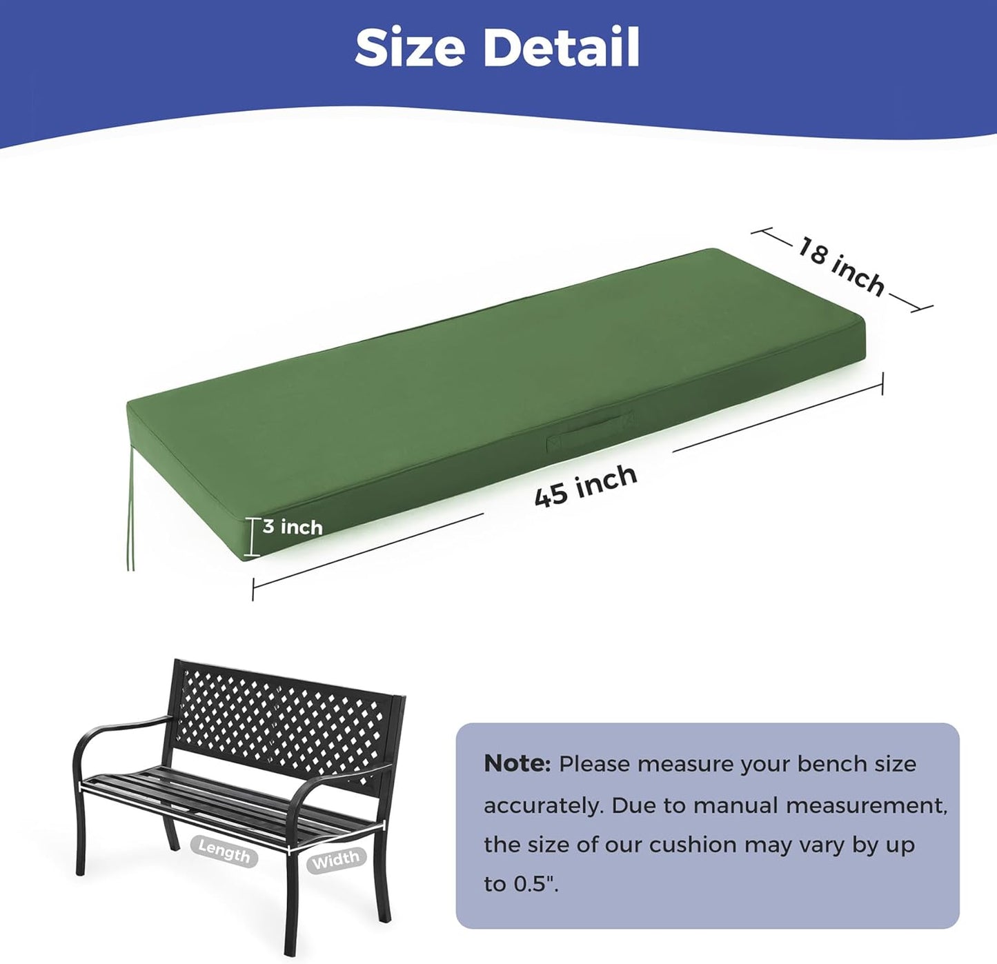 IPYNBAP Outdoor Bench Cushions for Outdoor Furniture, 48x18x3 Inch, Waterproof Bench Pillow, Fade Resistant Long Bench Seat Pads for Garden, Indoor, Porch Swing, Navy Blue