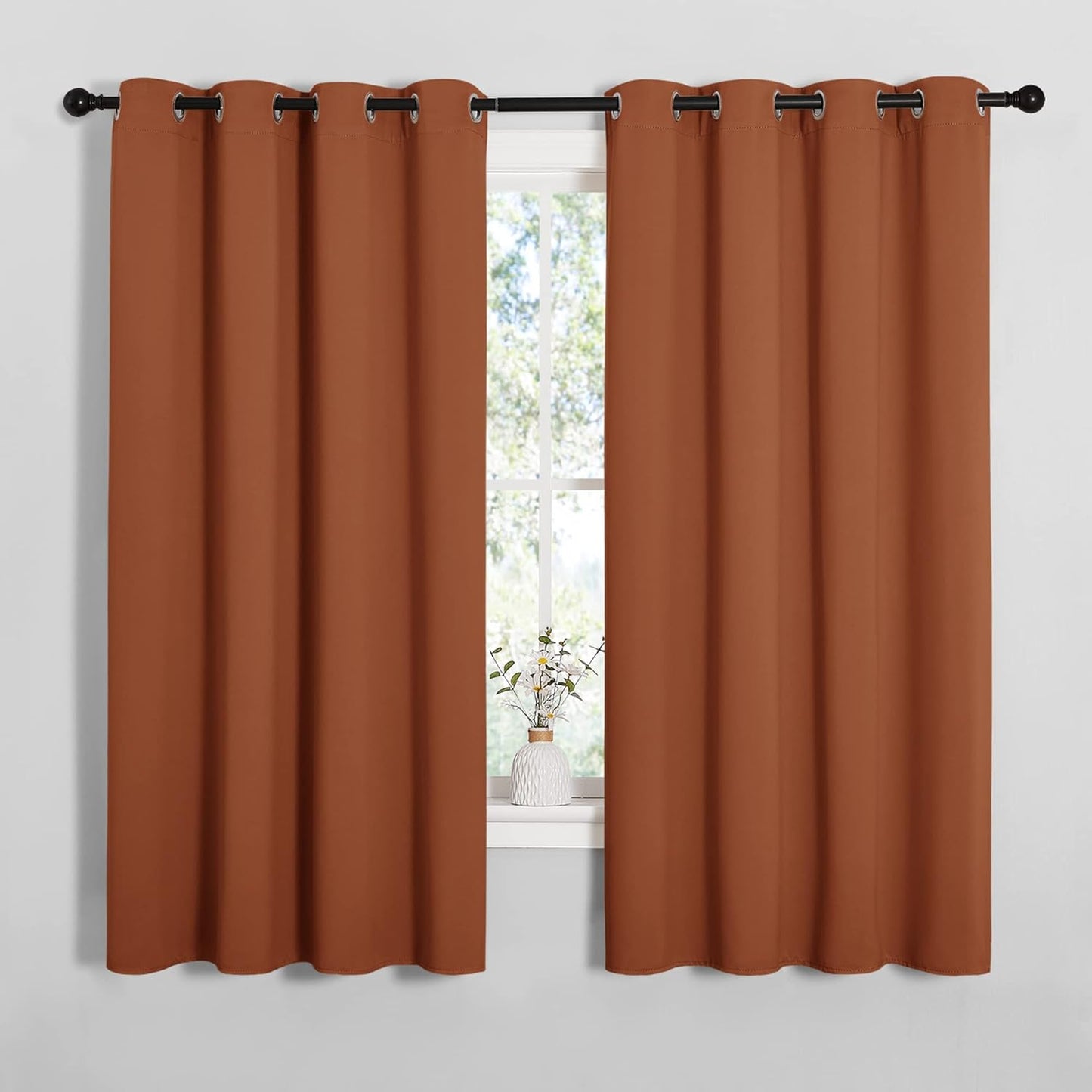 NICETOWN Halloween Pitch Black Solid Thermal Insulated Grommet Blackout Curtains/Drapes for Bedroom Window (2 Panels, 42 inches Wide by 63 inches Long, Black) - Colors B