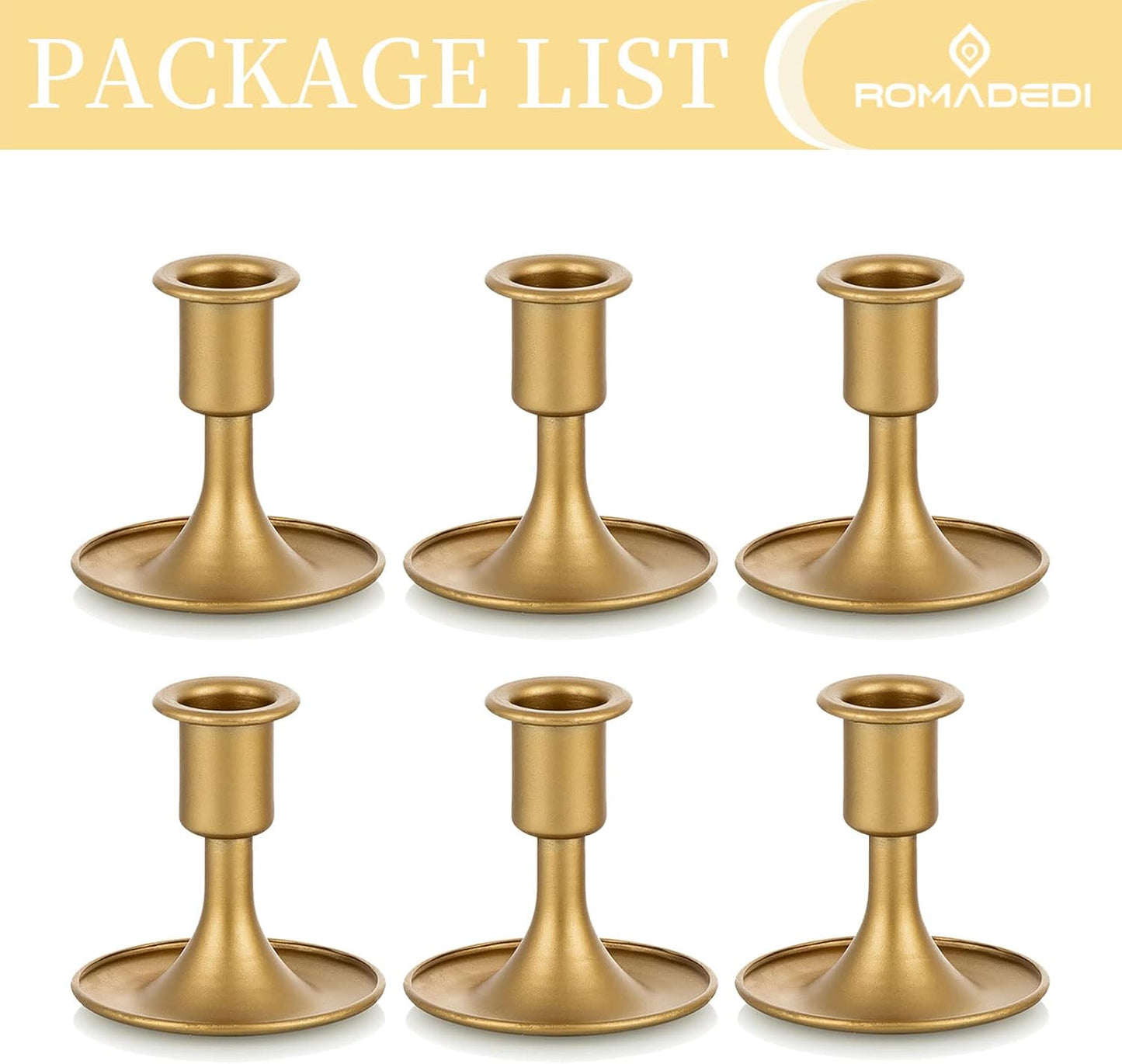 Candlestick Holders Taper Candle Holders, Romadedi Gold Candle Stick Candle Holder for Table Centerpiece, Wedding Reception, Festive Christmas Mantel Decoration or Home Decor, Set of 2