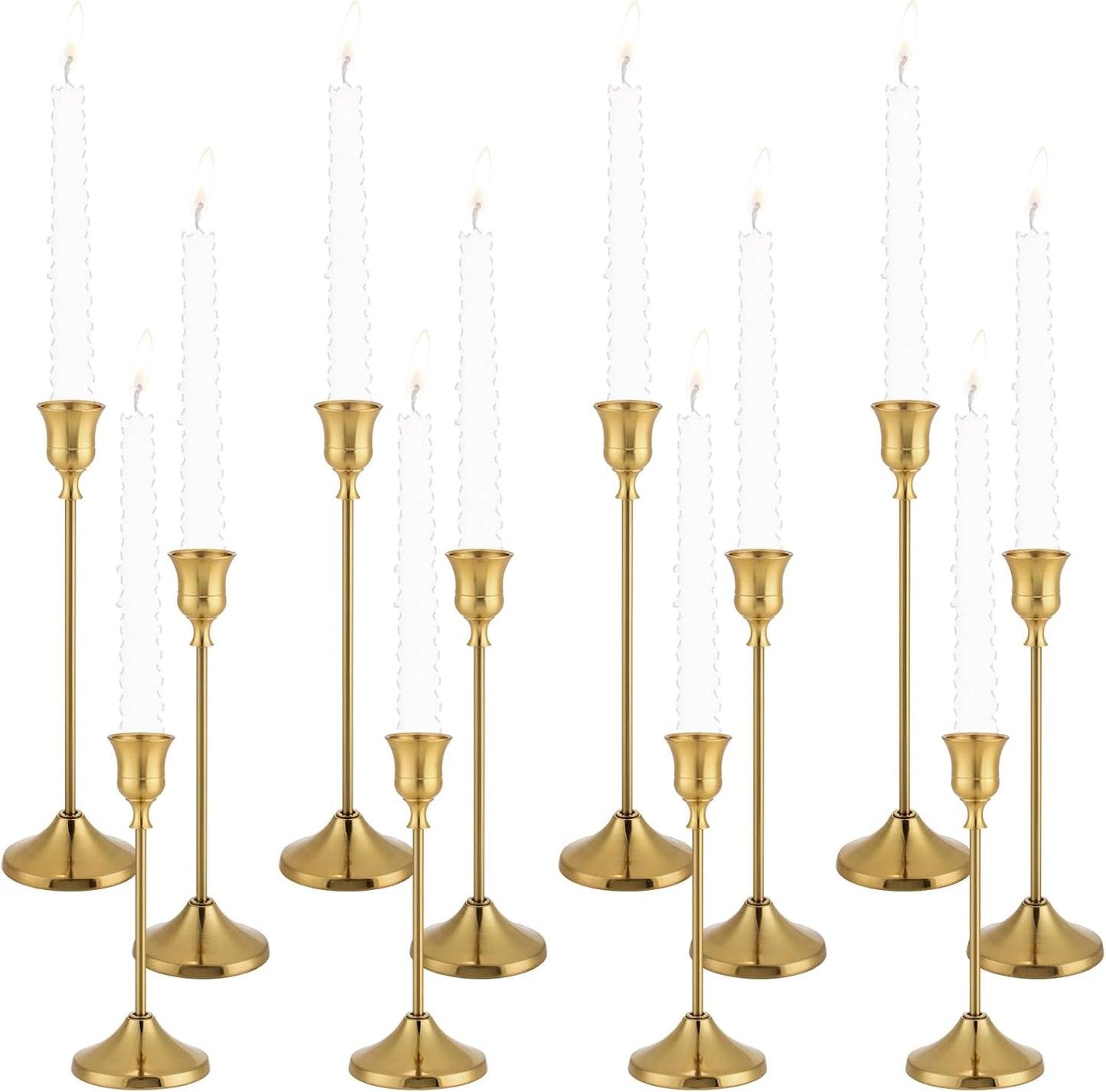 Candlestick Holders 4 Sets(12 Pcs), Brass Gold Candle Holders with Anti-Slip Pad, Metal Taper Candle Holder, Candle Holder for Wedding Fireplace Mantel Housewarming Gift