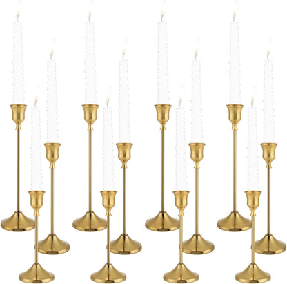 Candlestick Holders 4 Sets(12 Pcs), Brass Gold Candle Holders with Anti-Slip Pad, Metal Taper Candle Holder, Candle Holder for Wedding Fireplace Mantel Housewarming Gift