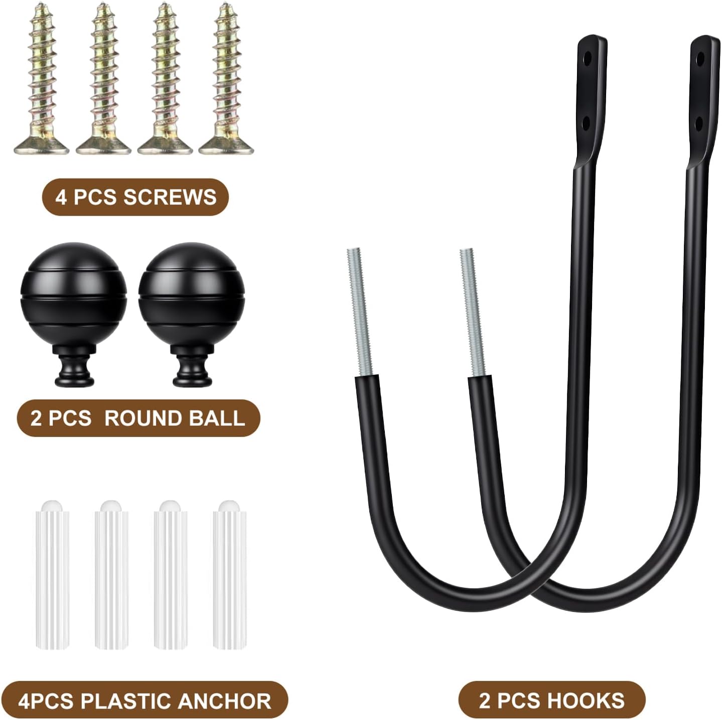 Curtain Holdbacks, 4pcs Curtains Holder Wall Mounted Drapery Tiebacks Retro Window Hook for Home Decor, Matte Black