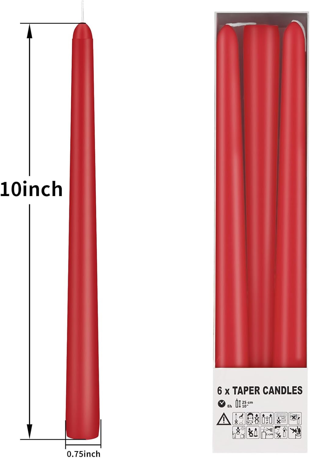 KORCCI Ivory Taper Candles 10 Inch - Set of 6 Long Candles, 8 Hours Long Burning, Smokeless & Unscented & Dripless, for Christmas Holiday Décor, Weddings, Birthdays, Dinner, Rituals (Ivory)