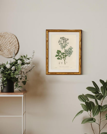 InSimSea Gold Bamboo Framed Canvas Wall Art, Retro Blue Hydrangea Botanical Prints, Antique Flowers Picture Frame with Mat, Victorian Home Wall Decor for Kitchen Living Room Bedroom, 11x14inch