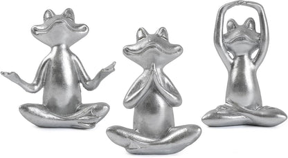 Suoedd Gold Frog Figurines Yoga Decor 3.7In Set of 3 –Frog Yoga Statues for Modern Living Room Desk Table Home Office Bookshelf Shelves Sculptures Decor,Gifts for Mom Women