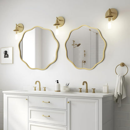WallBeyond Round Wavy Mirror for Wall Decorative 24 inch, Modern Round Mirror Aluminum Frame for Bathroom Bedroom Living Room Home House Office Entryway, Gold