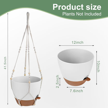 Vanslogreen Hanging Planters for Indoor Outdoor Plants, 2 Pack Self Watering Hanging Pot with Drainage Holes & Removable Tray (Black, 8'')