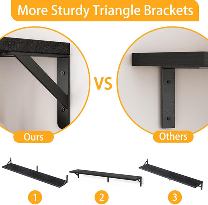 YGEOMER Floating Shelves for Wall, Different Sizes Dark Carbonized Brown Wall Shelves for Living Room, Bathroom, Bedroom, Kitchen, Home Decor (Set of 4)