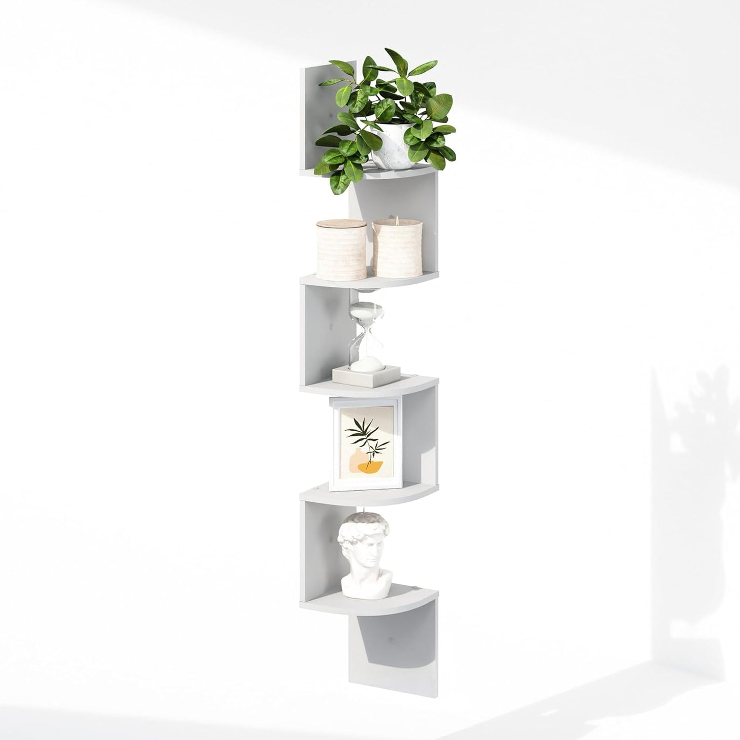 Furinno Rossi 5-Tier Wall Mount Floating Radial Corner Shelf, White