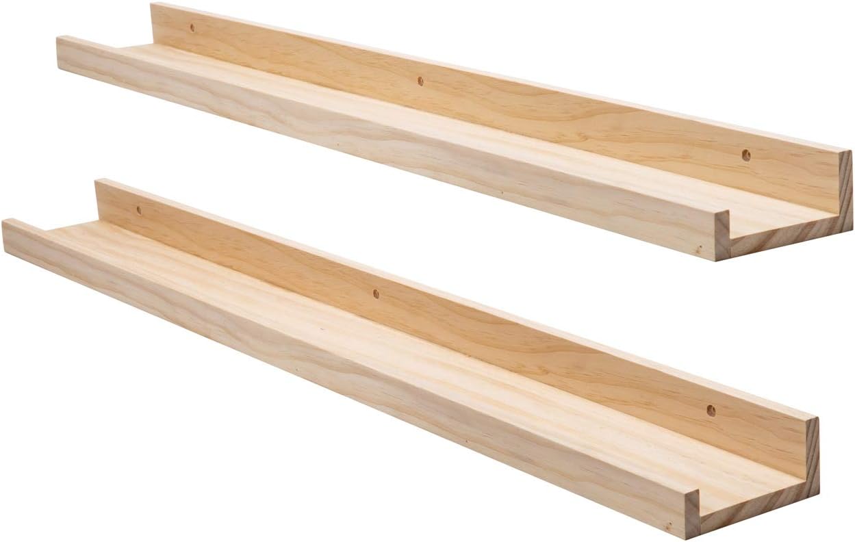 AZSKY Floating Shelves Wall Mounted Set of 2 Natural Wood Picture Shelves Wall Shelves for Bedroom Bathroom Living Room Kitchen Laundry Room Storage & Decoration 24 Inch