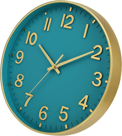 HZDHCLH Wall Clocks Battery Operated,12 inch Silent Non Ticking Modern Wall Clock for Living Room Bedroom Kitchen Office Classroom Decor (Olive Green and Gold)