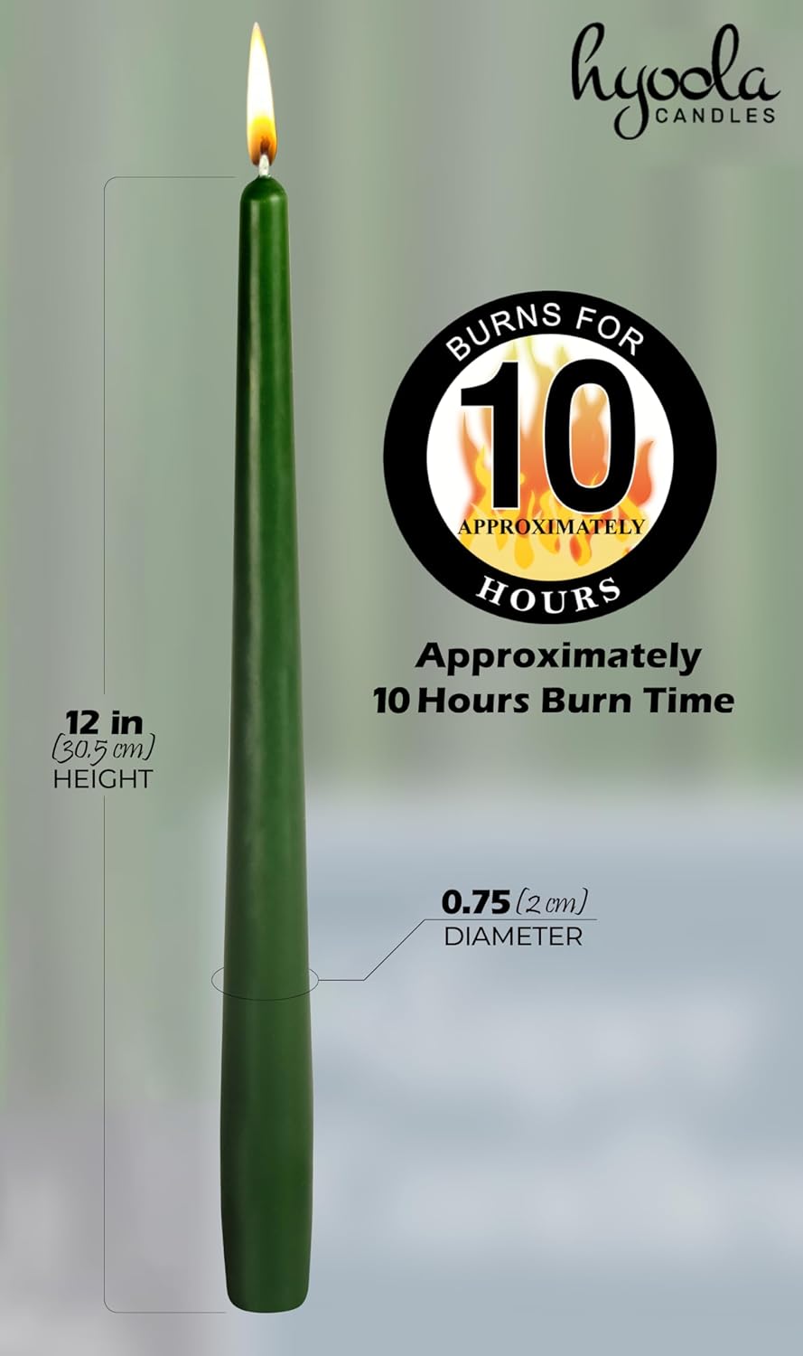 Hyoola Tall Taper Candles - 10 Inch Metallic Gold Unscented Dripless Taper Candles - 8 Hour Burn Time - 4 Pack