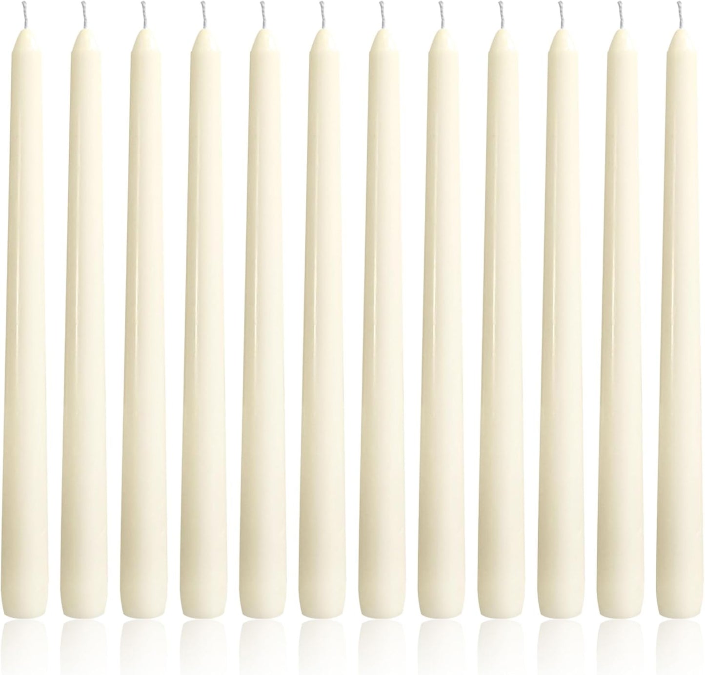 OSHINE Ivory 10 Inch Taper Candles - 12 Pack Long Taper Candle Dripless Unscented Smokeless & Emergency 7-8 Hours Long Burning Tall Candlesticks Ideal for Weddings, Dinner Party, Easter
