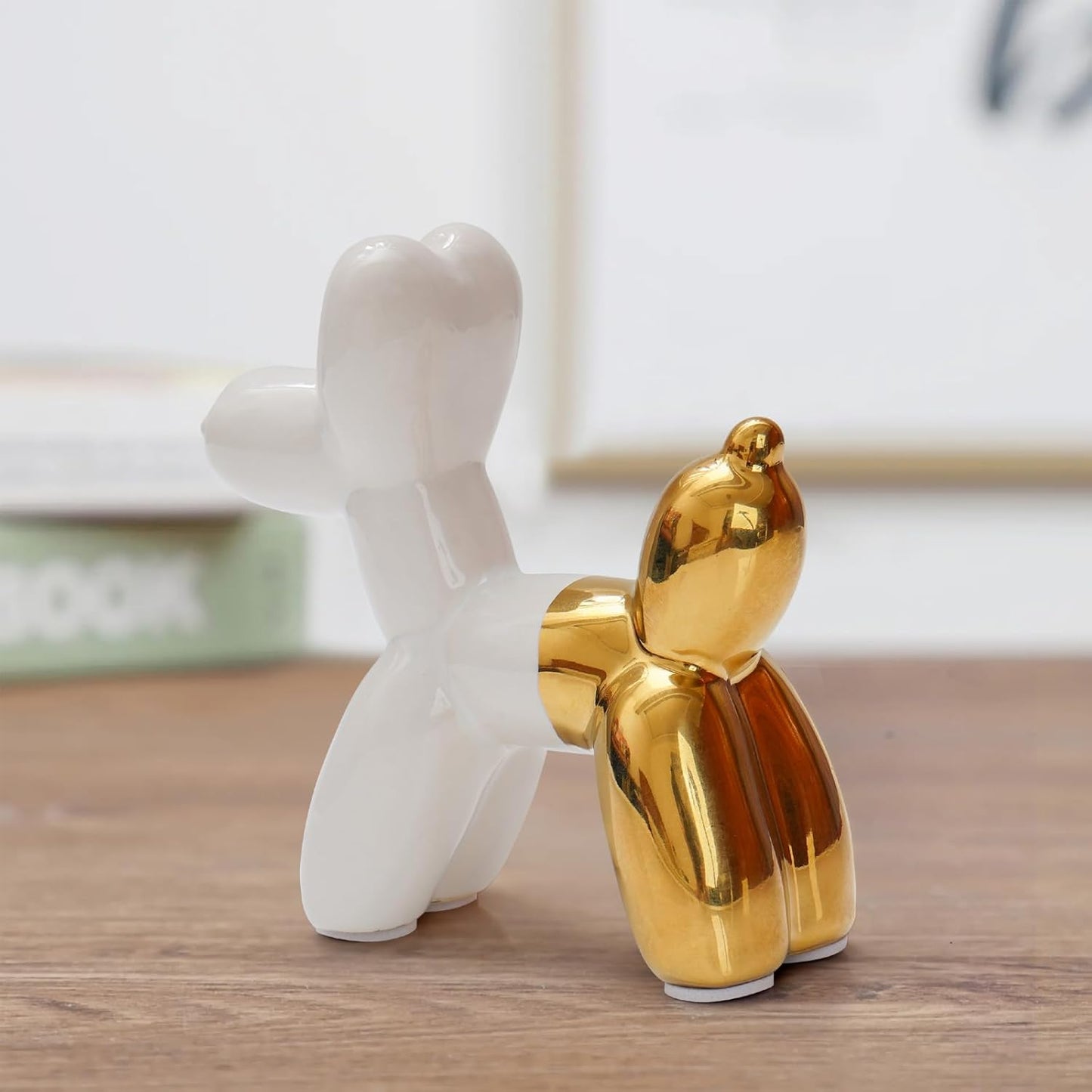 Notakia Cute Ceramics Balloon Dog Statue Crafts Gold Living Room Desktop Decorations,Handmade Modern Small Ceramic Animal Statue Ornament Gold Home Decor Accents