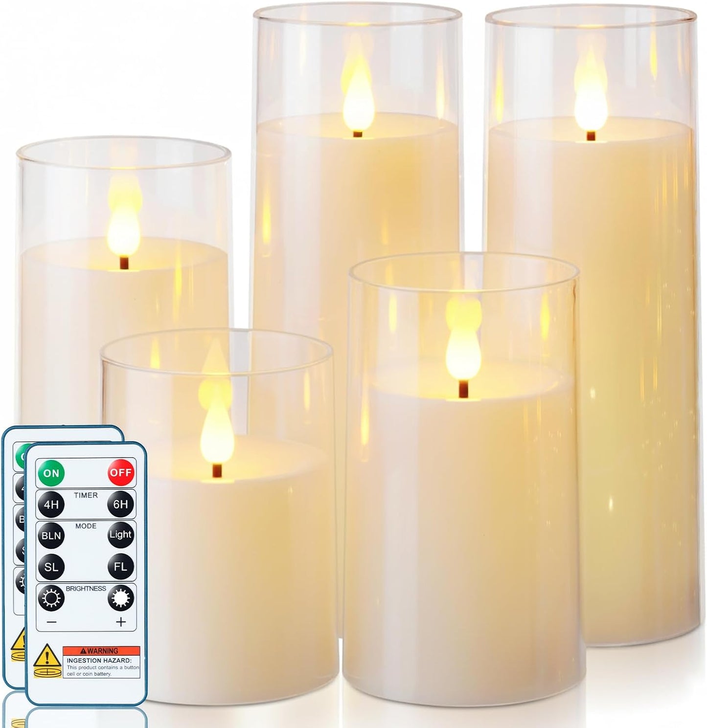 Homemory Gray Flickering Flameless Candles, Battery Operated Acrylic LED Pillar Candles with Remote Control and Timer, Halloween Decor, Set of 5