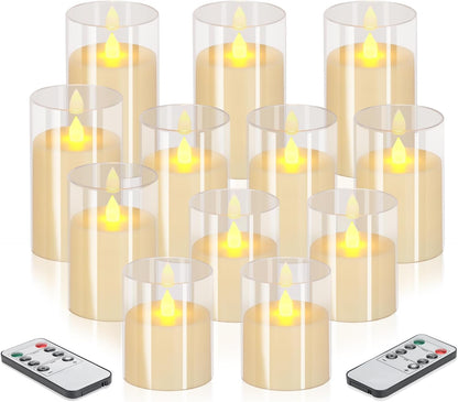 wemarry Flameless Candles 4" 5" 6" Acrylic Glass Pillars 3" Diameter Battery Operated Flickering Candles Include 8-Key Remote with Timer Function 400+ Hours (Gray, Warm Light 3 Pack)