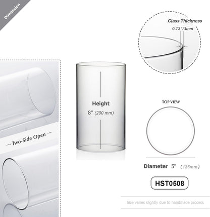 WGVI Hurricane Candle Holder Sleeve, Wide 4", Height 10", Clear Glass Cylinder Candleholder, Chimney Tube, Open Ended Candle Shade, 1 Piece - Colors B