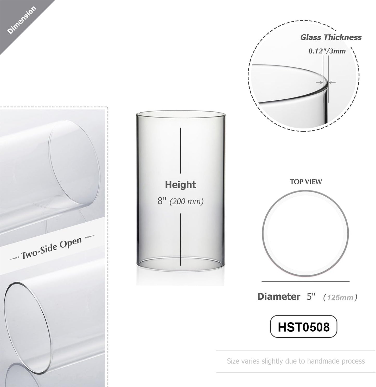 WGVI Hurricane Candle Holder Sleeve, Wide 4", Height 8", Clear Glass Cylinder Candleholder, Chimney Tube, Open Ended Candle Shade, 1 Piece - Colors B