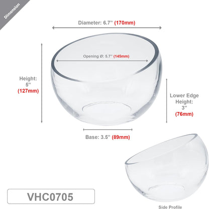 WGVI Clear Slant Cut Bowl Glass Vase, Glass Terrarium, Candy Dish, Glassware, Slant Open: 7". Height: 6" x 2.7". Base: 4" (1 Piece)
