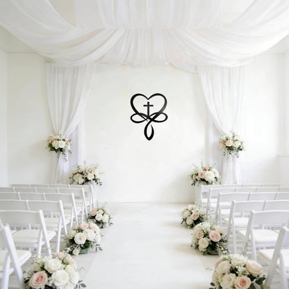 SOPEOZAM Infinity Heart Cross Wall Decor, 18x13 Inches Metal Infinity Heart Wall Art Decor Cross for Bedroom, Living Room, Home, Bathroom, Wall Crosses Decor, Black